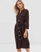 River Island Belted Shirt Dress In Chocolate-brown