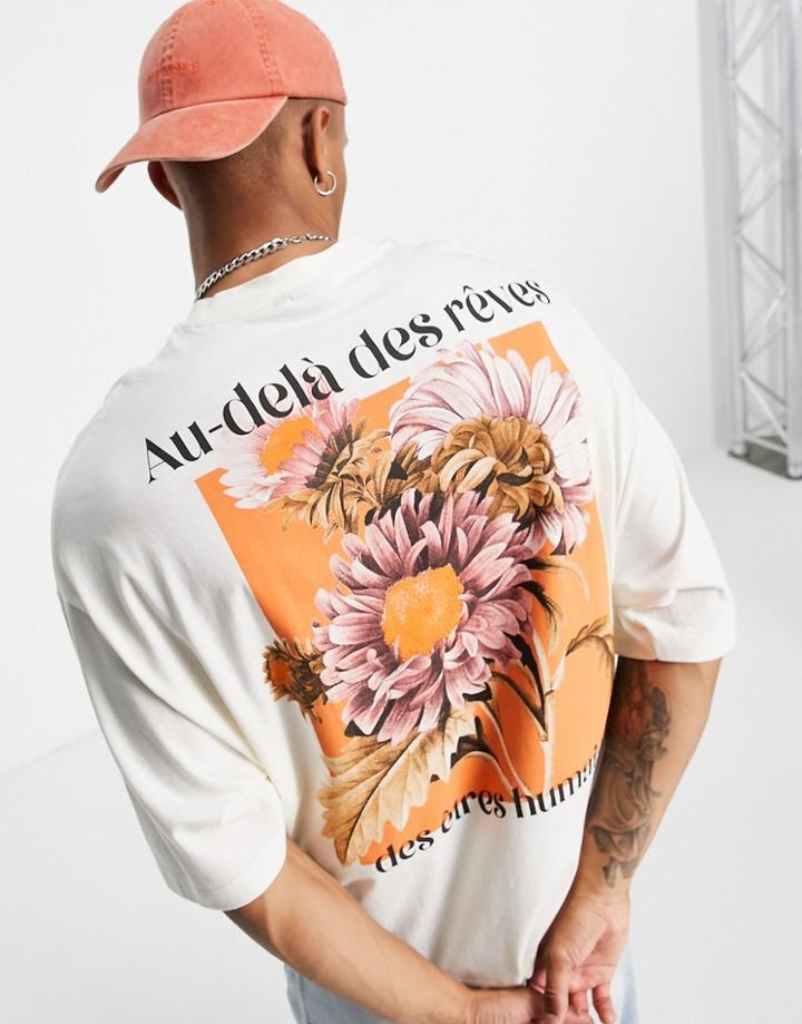 Asos Design Oversized T-shirt In White With Floral Back Print