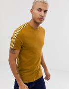 Asos Design T-shirt With Contrast Shoulder Taping In Tan-brown