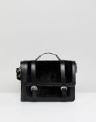Asos Leather And Suede Mix Buckle Front Satchel - Black