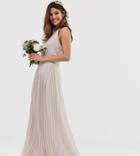 Tfnc Bridesmaid Exclusive High Neck Pleated Maxi Dress In Taupe-brown