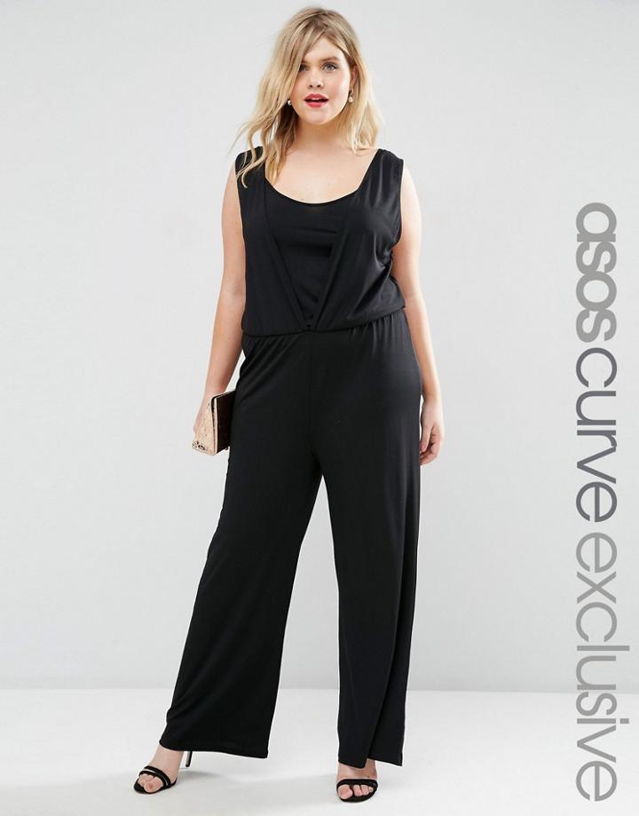 Asos Curve Wide Leg Jumpsuit In Crepe - Black