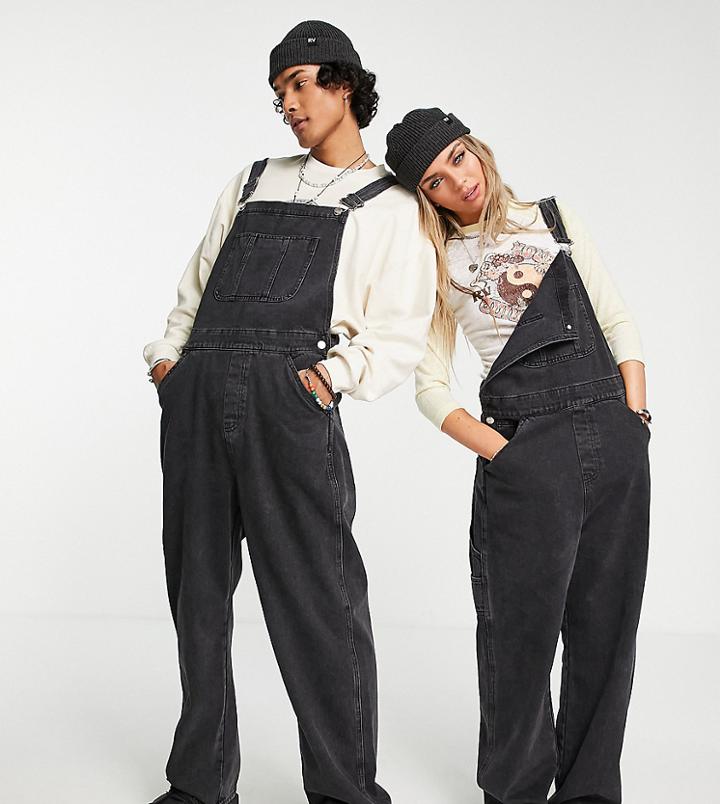 Reclaimed Vintage Inspired Organic Blend Unisex Overalls In Washed Black