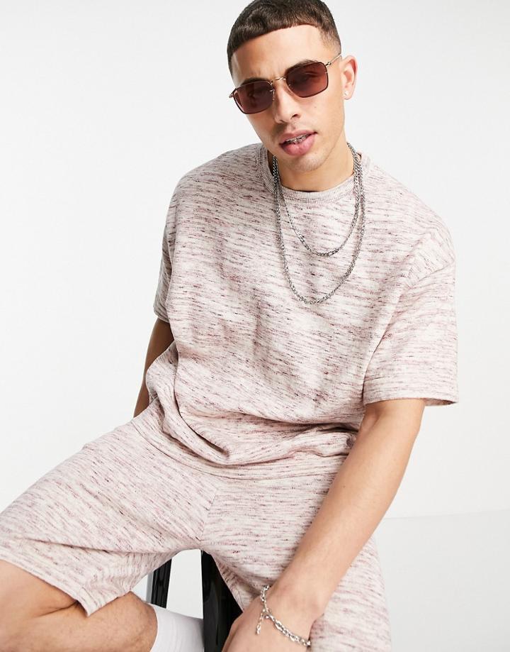 Asos Design Knitted Linen Mix T-shirt In Pink Space Dye Yarn - Part Of A Set