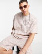 Asos Design Knitted Linen Mix T-shirt In Pink Space Dye Yarn - Part Of A Set