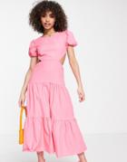 Parallel Lines Open Back Tiered Maxi Dress In Fuchsia-pink