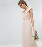 Tfnc Tall Bardot Maxi Bridesmaid Dress With Fishtail And Embellished Waist - Pink
