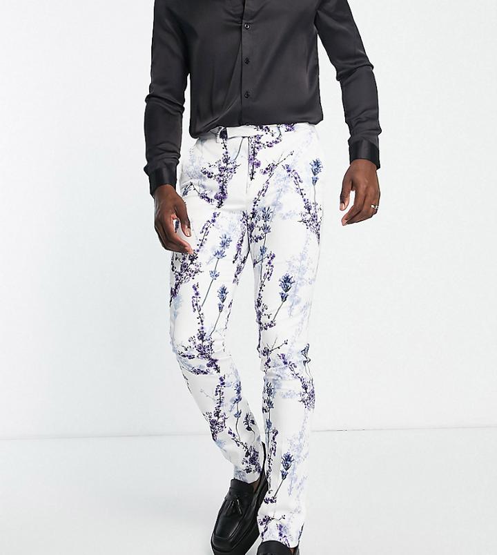 Twisted Tailor Tall Lavadino Skinny Fit Smart Pants In White With Floral Print