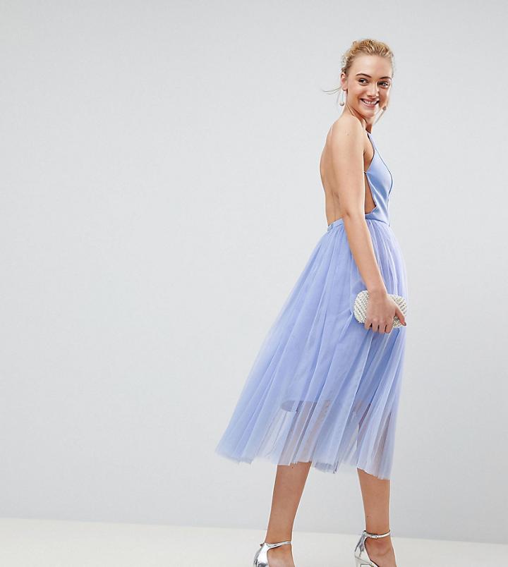 Asos Tall Premium Scuba Pinny Midi Tulle Dress - Blue