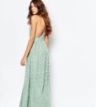 Frock And Frill Embellished Plunge Neck Maxi Dress With Open Back - Green