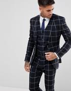 Asos Super Skinny Suit Jacket In Navy With White Windowpane Check - Navy