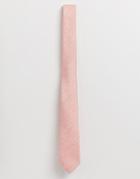 Asos Design Wedding Slim Tie In Textured Pink Linen Mix - Pink