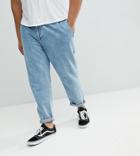 Asos Plus Double Pleated Jeans In Mid Wash Blue - Blue