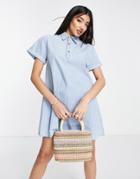 Asos Design Soft Denim Chuck On Dress In Lightwash-blue