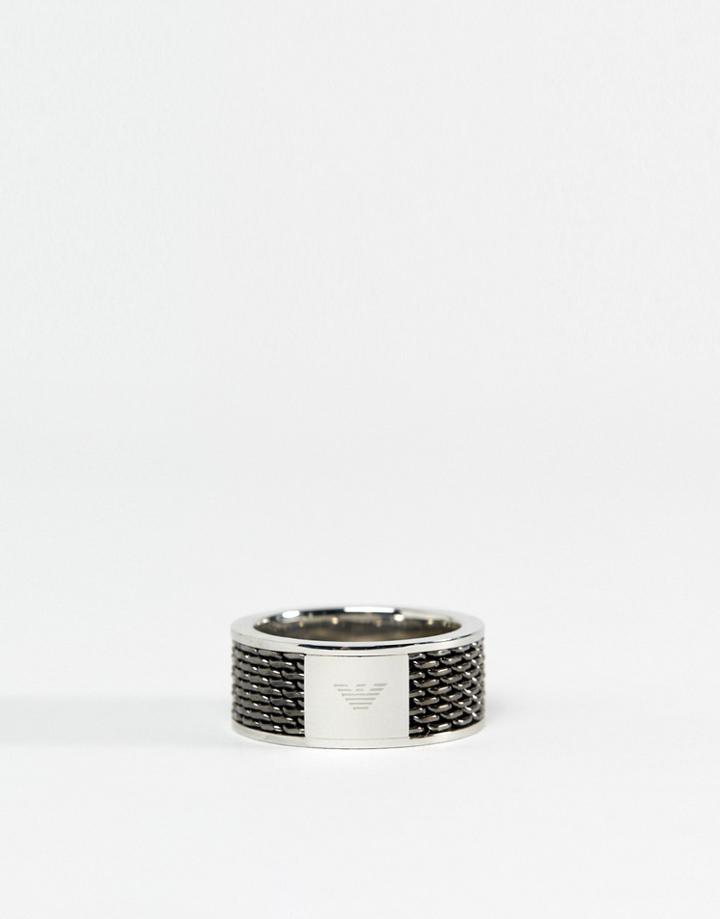 Emporio Armani Chain Ring In Gunmetal & Silver - Silver