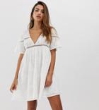 Prettylittlething Smock Mini Dress With Crochet Inserts In White - White