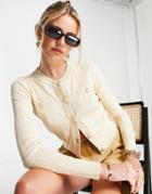 River Island Cropped Cardigan In Beige-neutral