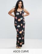 Asos Curve Bodycon Maxi Dress With Popper Details In Floral Print - Multi