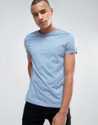 Asos T-shirt With Roll Sleeve In Light Blue Marl - Blue