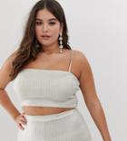 Fashionkilla Plus Square Neck Longline Crop Top Two-piece In Glitter-pink