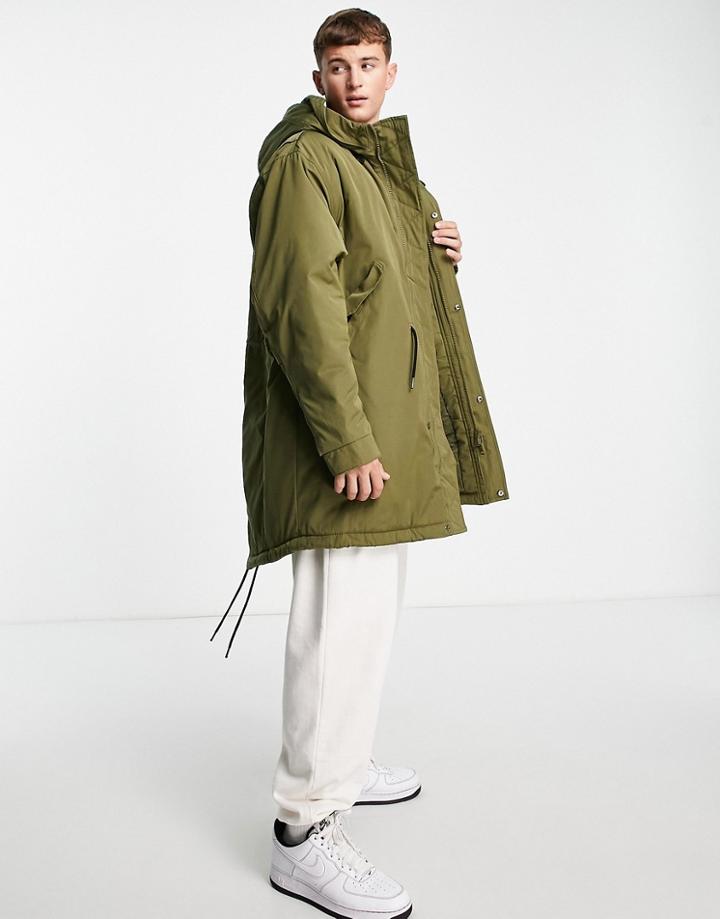Topman Heavyweight Parka In Khaki-green