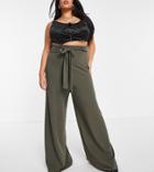 I Saw It First Plus Wide Leg Belted Pants In Khaki-green