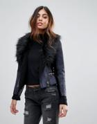 Barney's Original's Faux Shearling Coat With Deep Faux Fur Collar - Navy