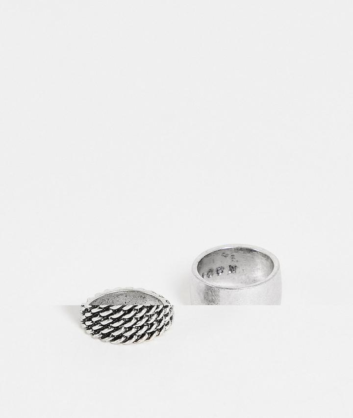 Icon Brand 2 Pack Textured Ring Set In Silver