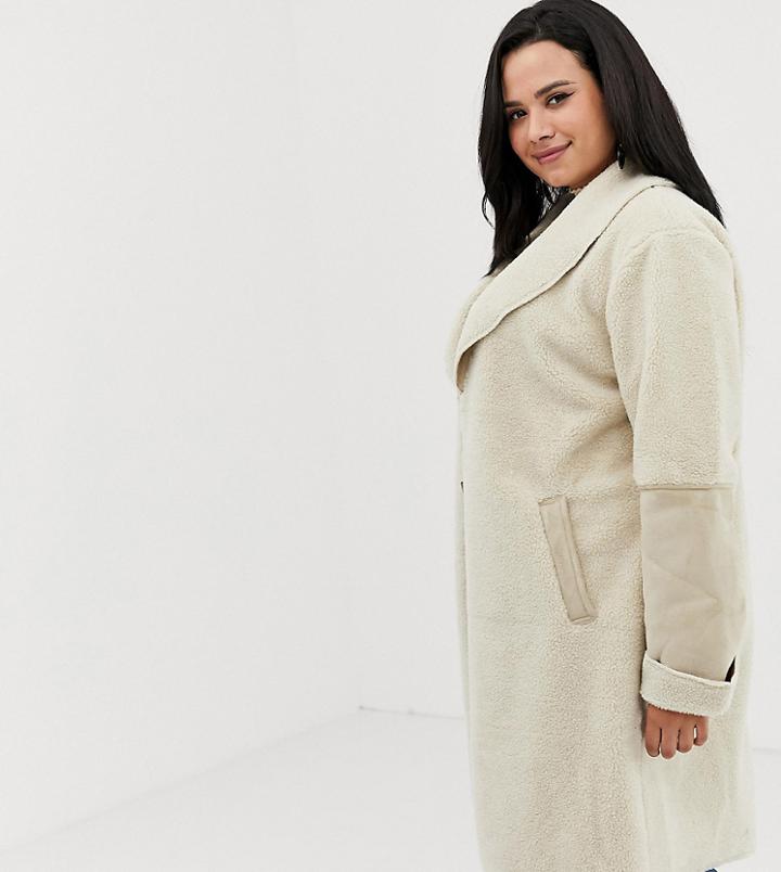 New Look Curve Oversized Coat - Cream