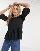 New Look Shirred Pretty Blouse In Black