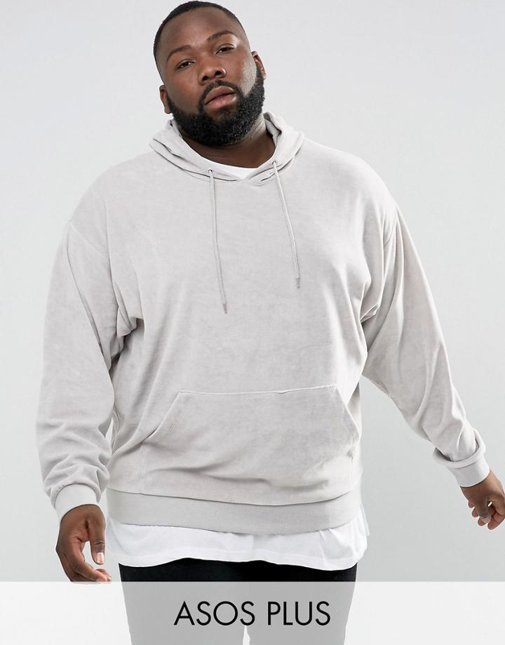Asos Plus Oversized Velour Hoodie In Gray - Gray