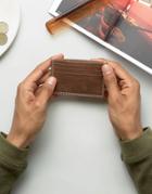 Asos Distressed Leather Card Holder With Contrast Stitching - Brown