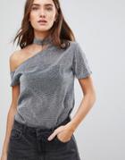 Chorus Metallic Asymmetric Choker Top - Silver