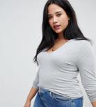 Asos Design Curve Ultimate Top With Long Sleeve And V-neck In Gray