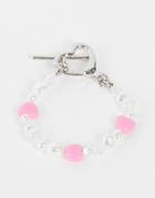 Asos Design Bracelet With Iridescent Beads And Heart T-bar-multi