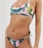 Monki Tie Side Tropical Print Bikini Bottoms In Pink