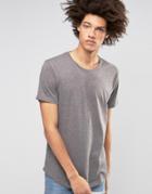 Troy Long Lined Curved T-shirt - Gray