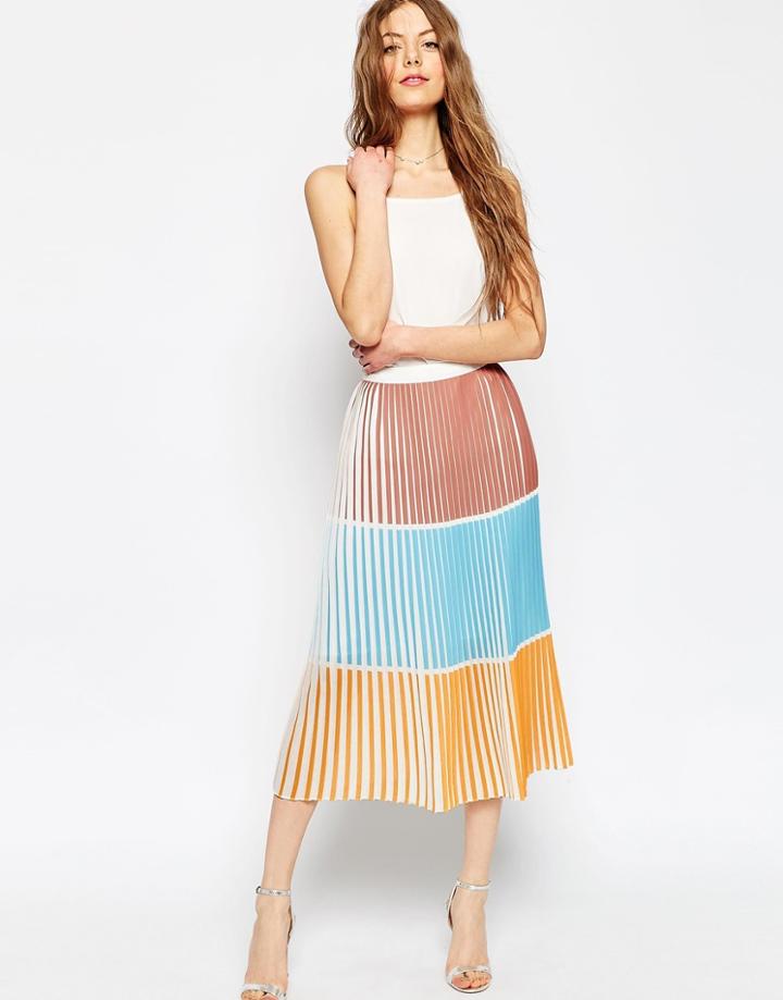 Asos Pleated Column Skirt In Color Block - Multi