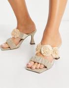 Asos Design Harling Square Toe Mid Heeled Mules In Natural-neutral