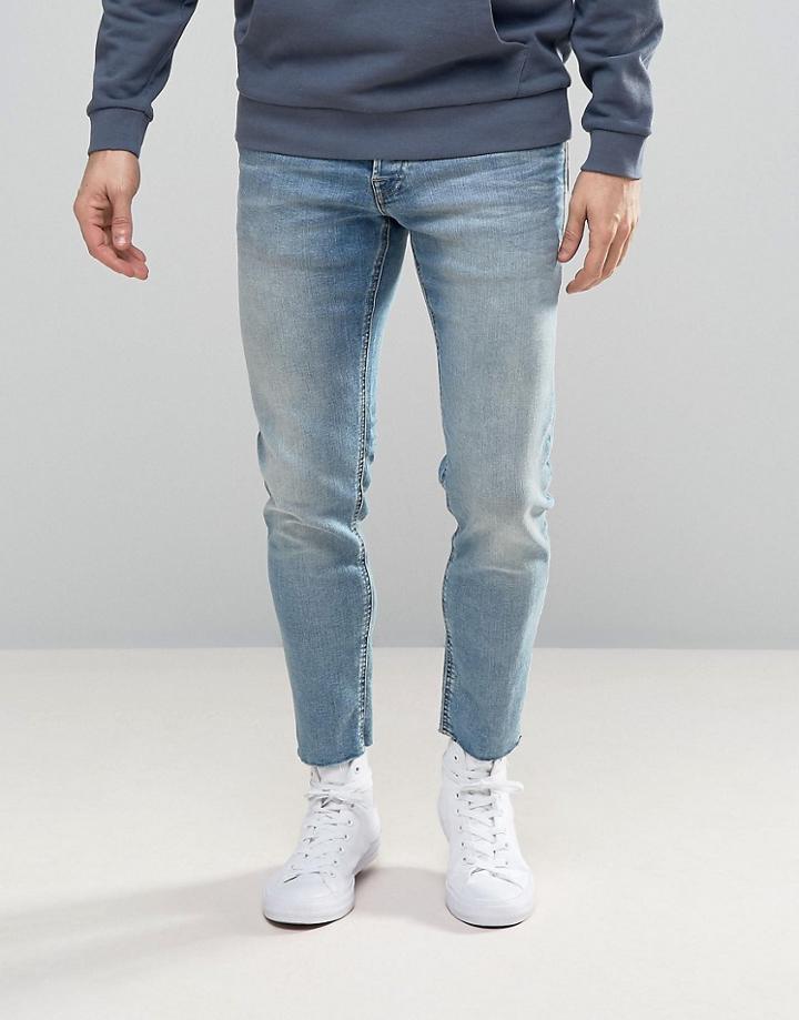 Jack & Jones Intelligence Jeans In Slim Fit With Raw Hem - Blue
