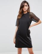 Asos Scuba T-shirt Dress With Fishnet Sleeves - Black