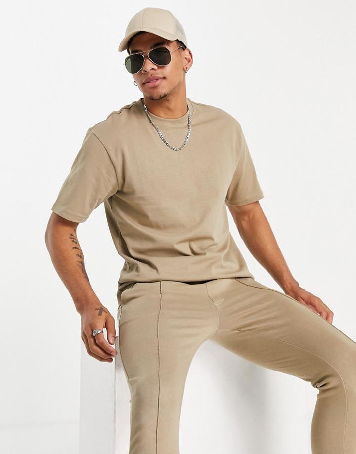 Only & Sons Oversized T-shirt In Beige-neutral