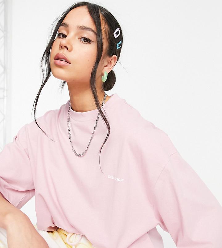 Collusion Unisex Organic Cotton Logo T-shirt In Dusty Pink