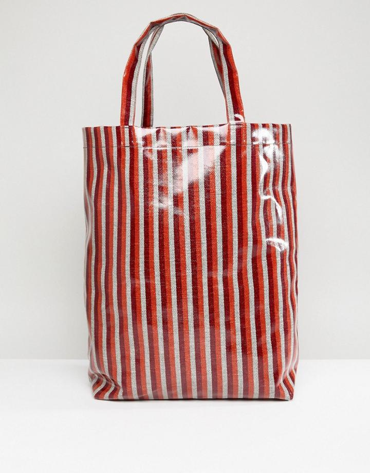 Weekday Limited Edition Vinyl Stripe Shopper - Red