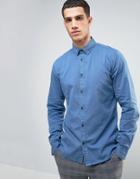 Solid Denim Shirt In Faded Wash And Regular Fit - Blue