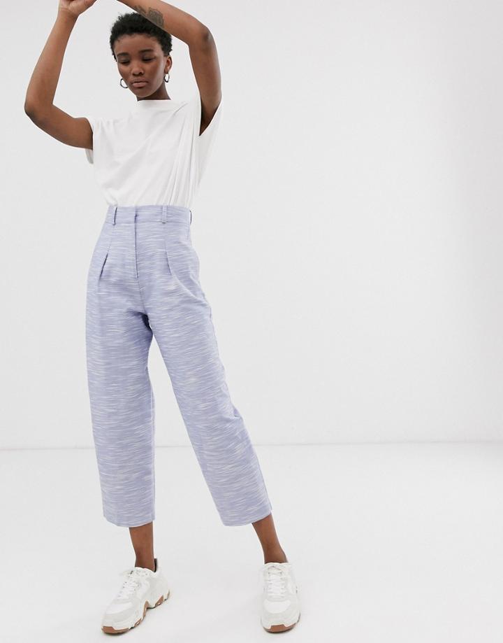 Asos White Textured Cotton Wide Leg Pants-blue