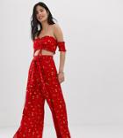 Kiss The Sky Split Leg Pants In Floral Two-piece - Red