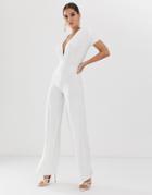 Koco & K Soft Touch Ruched Wide Leg Jumpsuit In White