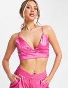 Unique21 Satin Crop Top In Fuschia - Part Of A Set-pink