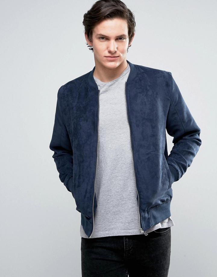 Jack & Jones Originals Faux Suede Bomber Jacket - Navy